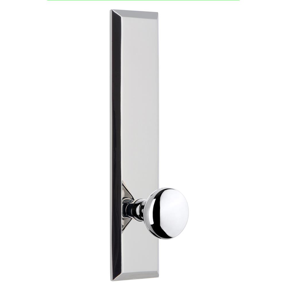 Grandeur by Nostalgic Warehouse FAVFAV Fifth Avenue Tall Plate Privacy with Fifth Avenue Knob in Bright Chrome